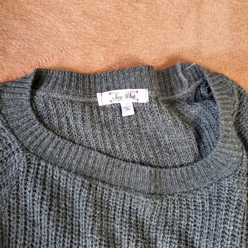 Womens Charcoal Gray Sweater Crew Neck By Brand Say What Sweater XS